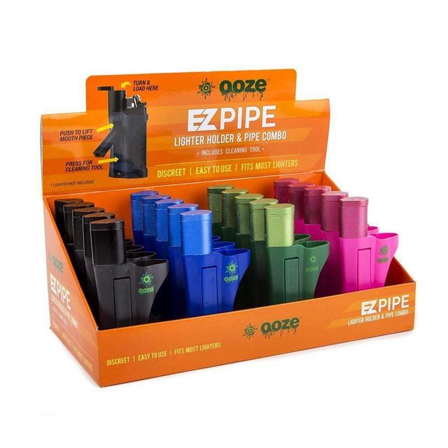 OOZE EZ PIPE LIGHTER HOLDER & PIPE COMBO INCLUDES CLEANING TOOL 20 COUNT